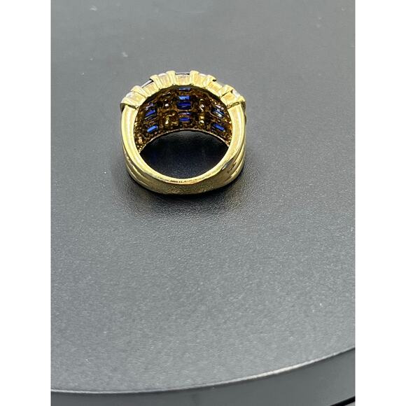 Simulated Sapphire Baguette Cubic Zirconia 14K Gold Plated Channel Ring 925 6.5 - Picture 6 of 10